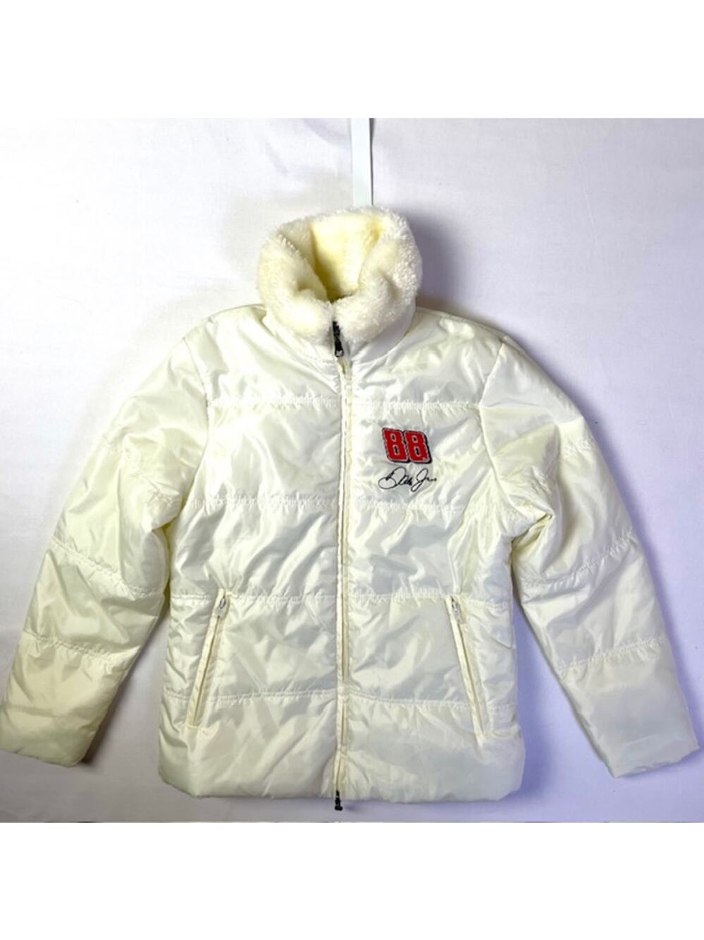 Chase Authentics Dale Jr 88 Jacket Womens M Cream Puffer NASCAR Zip